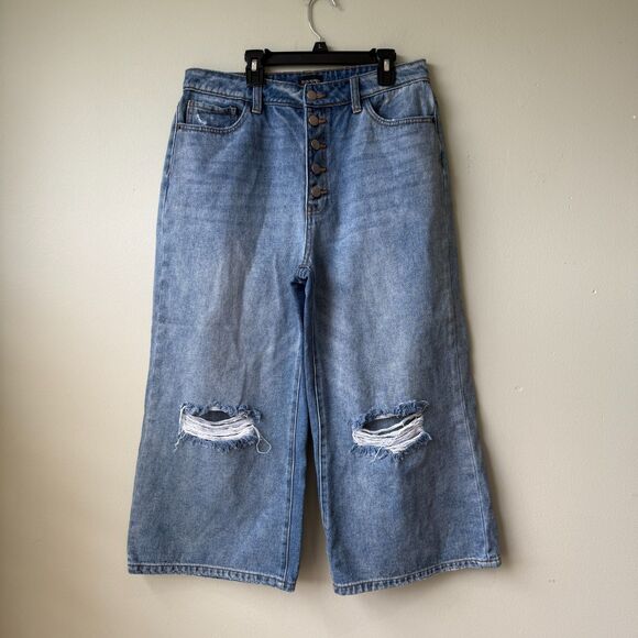 Poison Mushroom Wide Leg High Rise Waisted Jeans Distressed Ripped Streetwear 30 - Picture 1 of 4